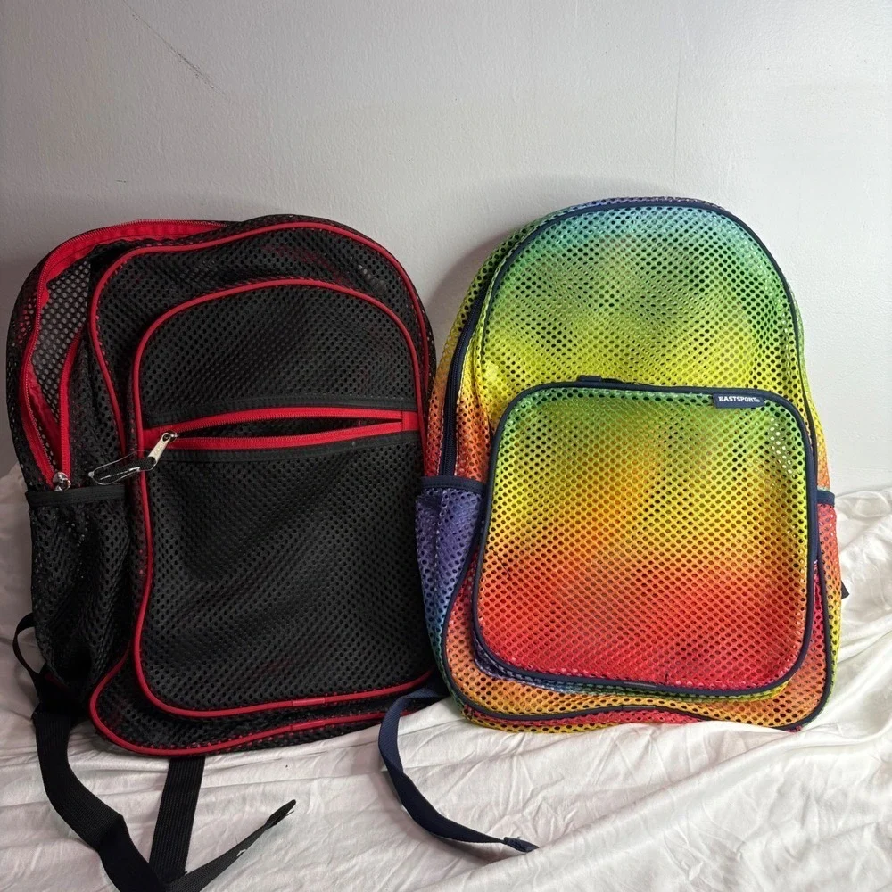 Eastsport Mesh Backpacks 2 Piece Bundle Black Red Rainbow Colorful